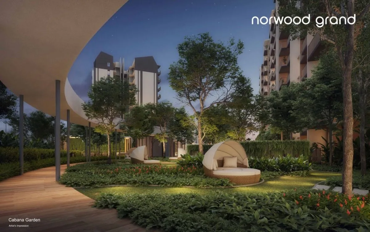 Norwood Grand — Cabana Garden in the evening