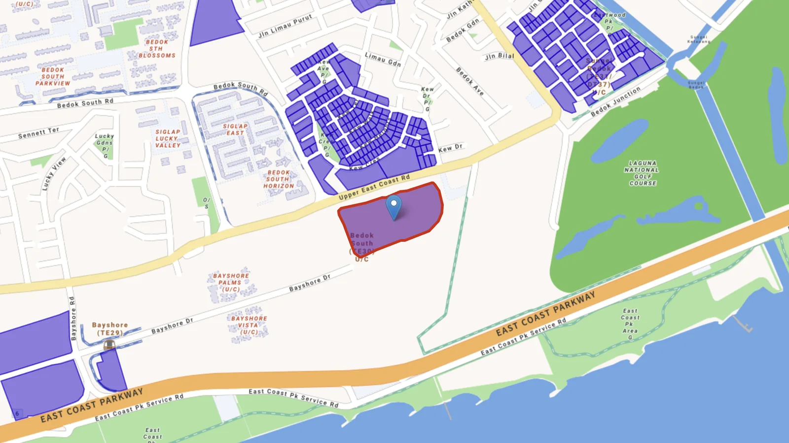 The Bayshore Drive land sale site, outlined in red between Bayshore Road and the East Coast Parkway