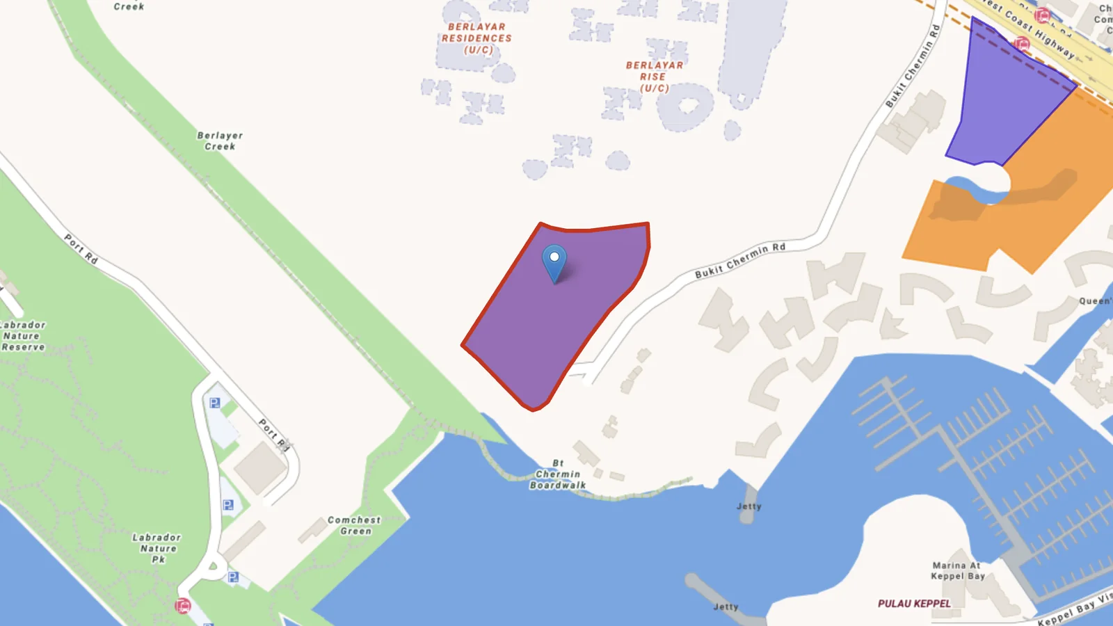 The Berlayar Drive land sale site, outlined in red between Berlayer Creek and Keppel Bay
