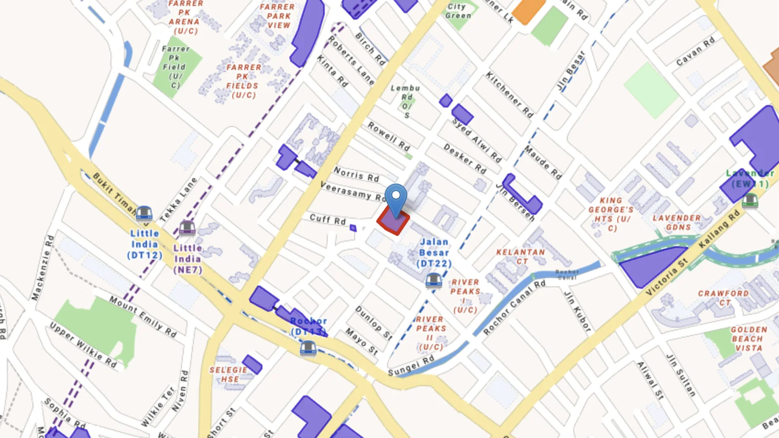 The Chitty Road and Veerasamy Road conservation site, outlined in red in Little India