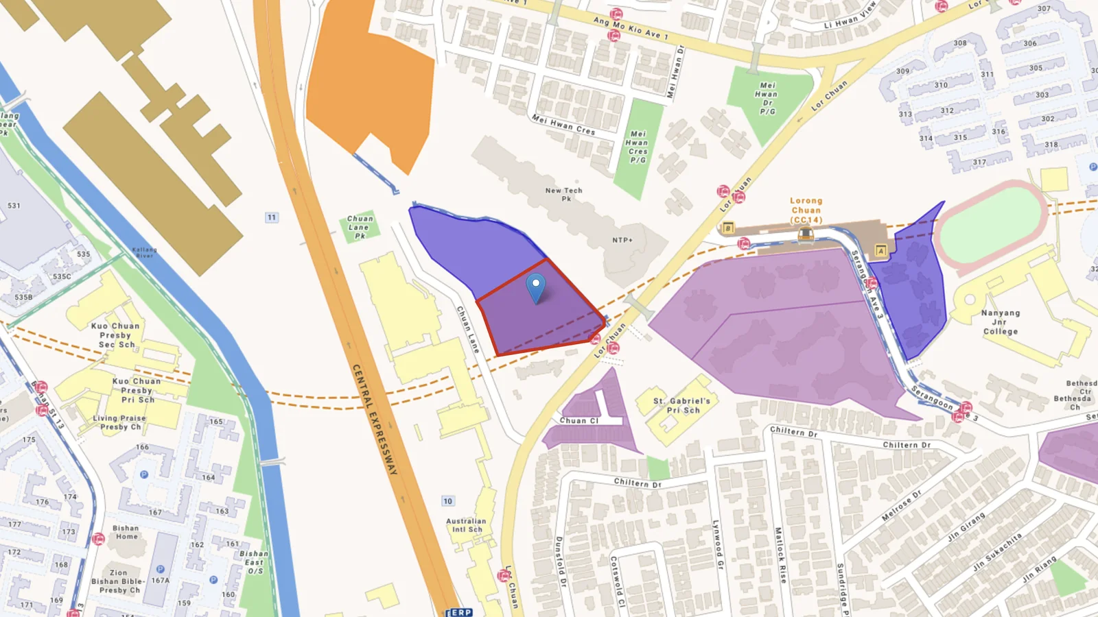 The first Chuan Grove land sale site, outlined in red off Lorong Chuan