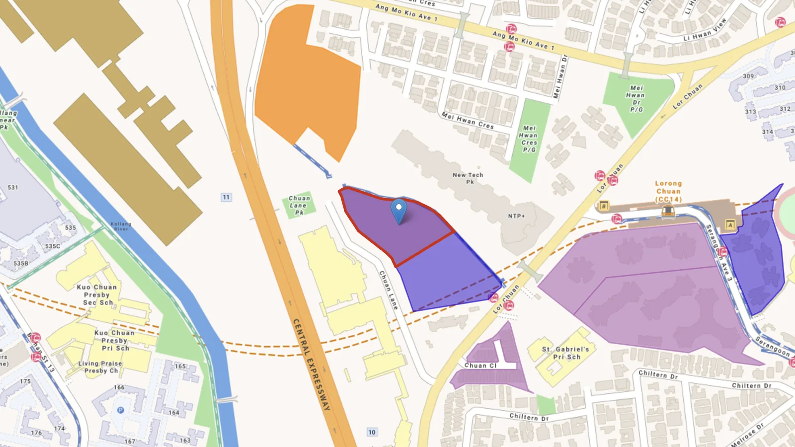 The second Chuan Grove land sale site, outlined in red off Lorong Chuan