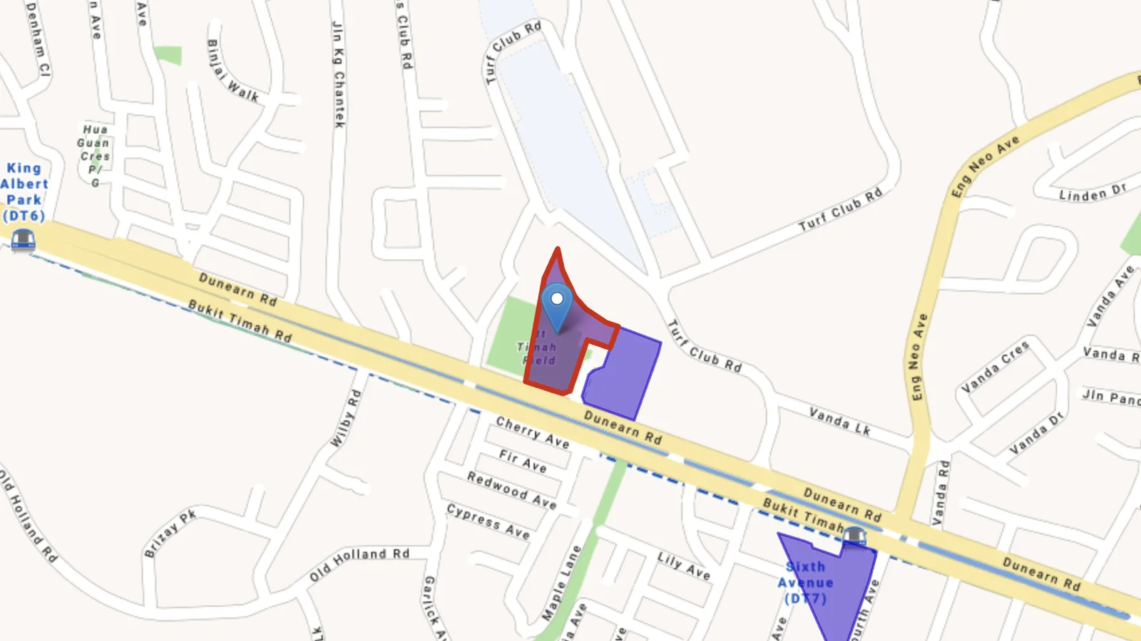 The Dunearn Road land sale site, outlined in red beside Turf Club Road and King Albert Park