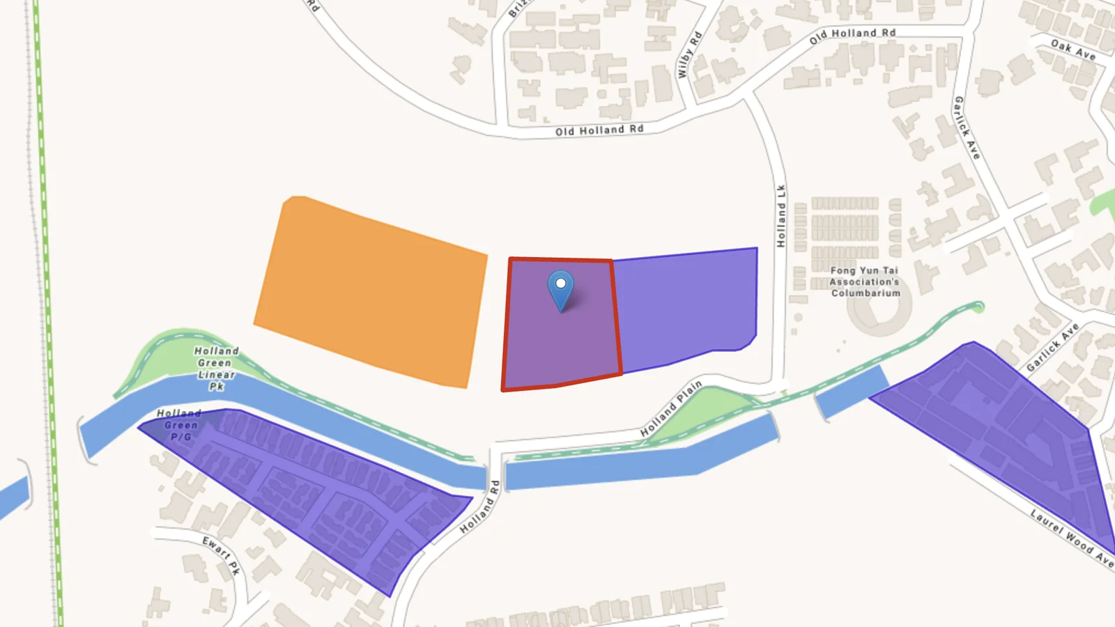 The Holland Plain land sale site, outlined in red off Old Holland Road