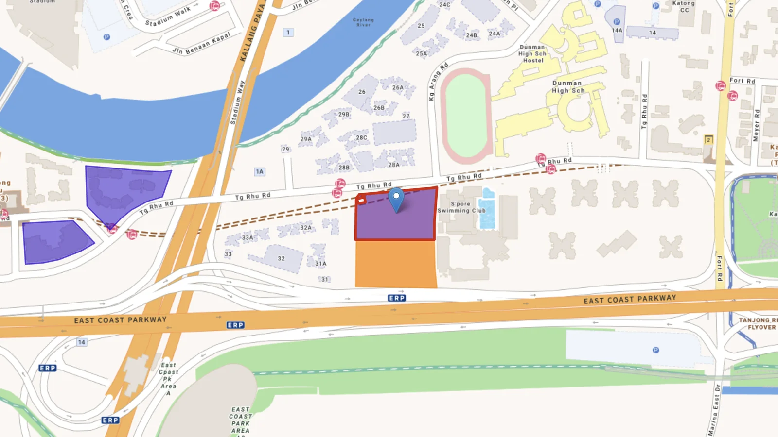 The Tanjong Rhu Road land sale site, outlined in red beside the East Coast Parkway
