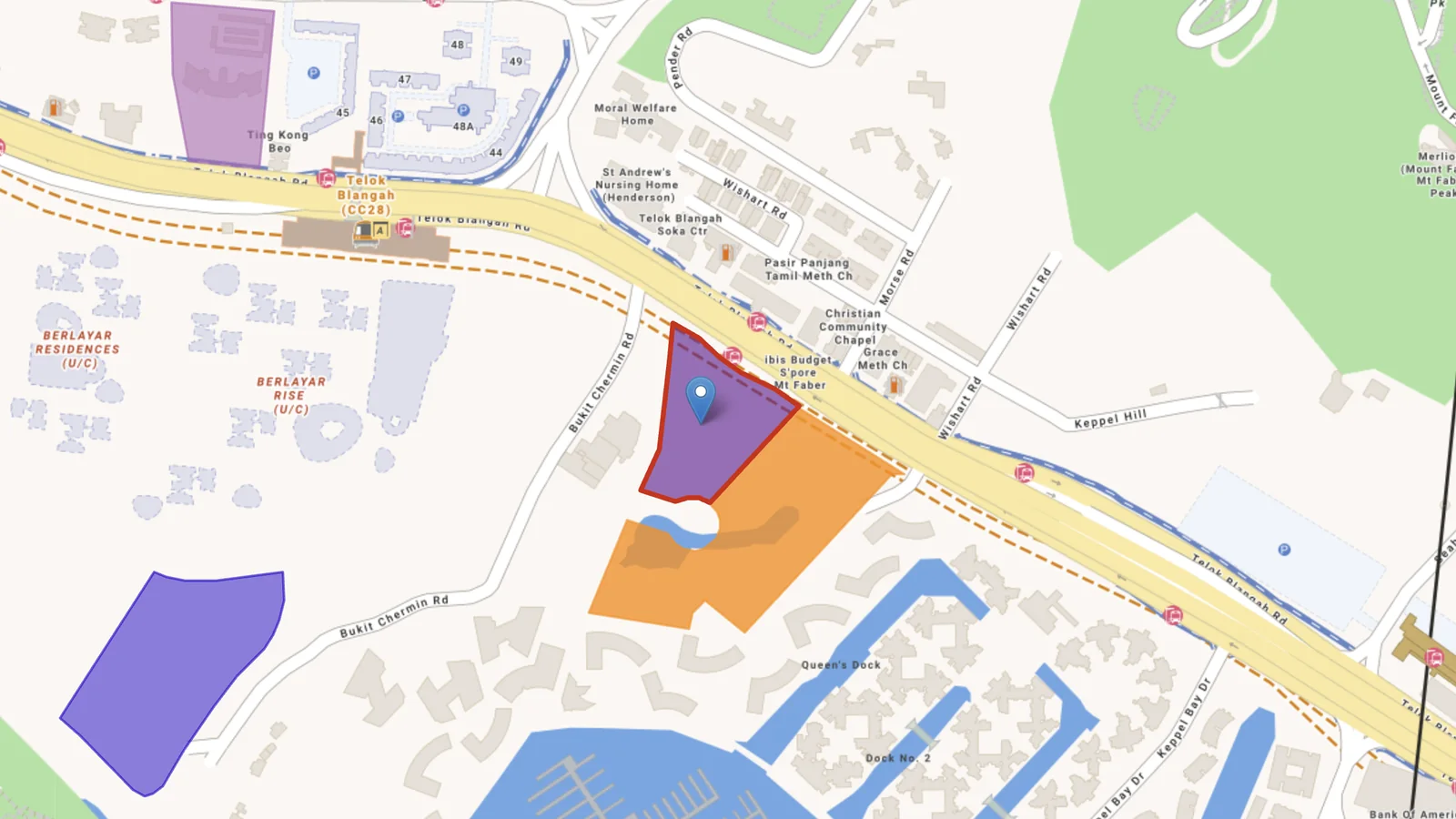 The Telok Blangah Road land sale site, outlined in red along Telok Blangah Road