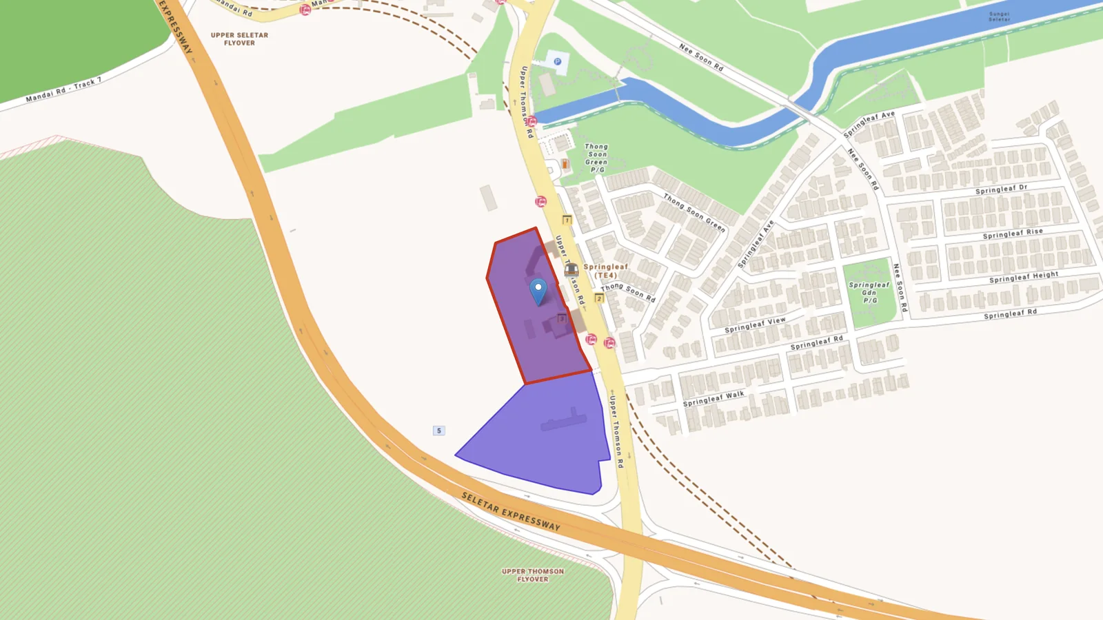 The Upper Thomson Road Parcel A land sale site, outlined in red near the nature reserve