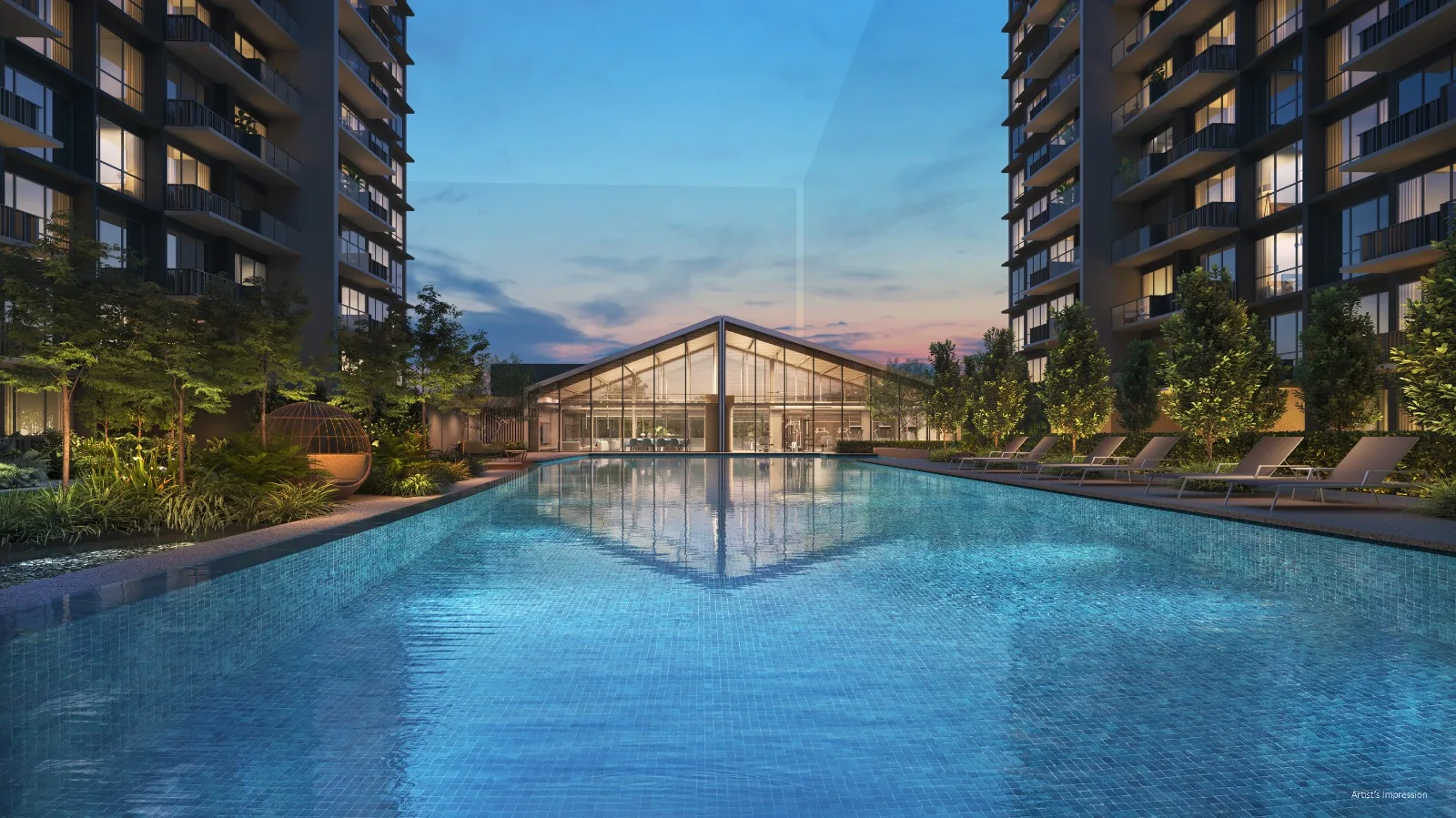 Lucerne Grand — artist's impression of the pool and clubhouse between the towers